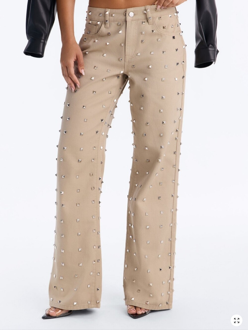 Beige Studded Wide-Leg Women’s Jeans